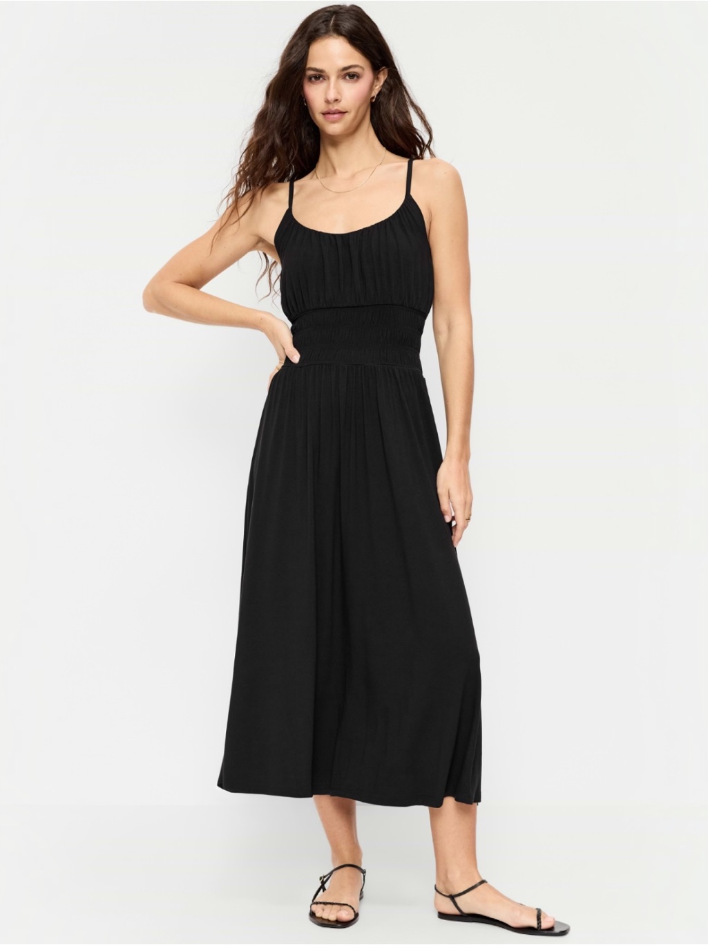 Old Navy Fit & Flare Smocked Waist Midi Dress Black Xl 18 Nwt